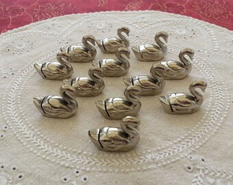 Lote de 12 portatarjetas con nombre de lugar de cisne francés vintage elegante y elegante mesa de metal plateado Deco