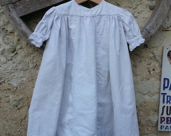 Antique Baby Dress White Cotton Rib Fabric with Embroidery Detail Handmade Early 1900s