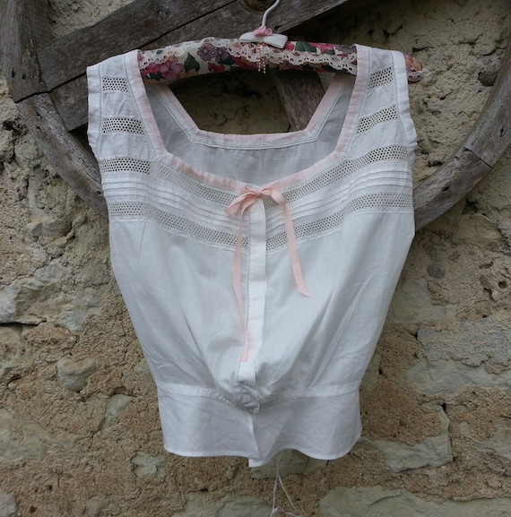 Antique French Women's White Cotton Camisole Cors… - image 1