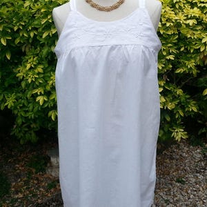 Very Pretty Vintage French Day Chemise Slip Short Length with Embroidered Yoke White Cotton Handmade