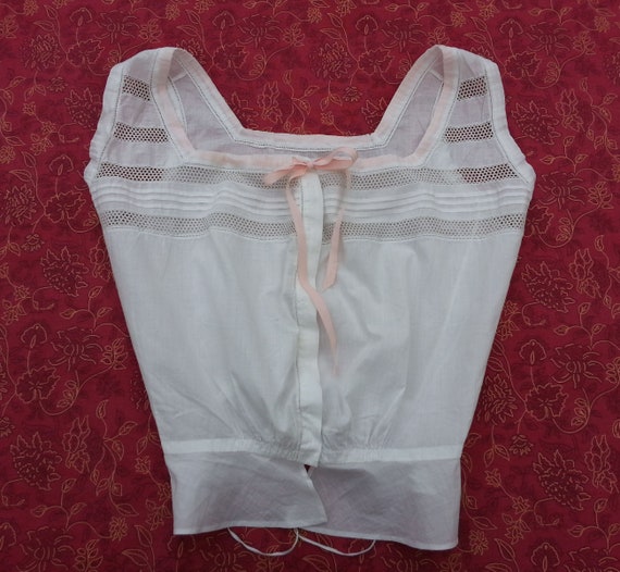 Antique French Women's White Cotton Camisole Cors… - image 3