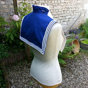 Vintage Original French Navy Sailor&#39;s Collar Royal Blue and Off-White Heavy Cotton Fabric