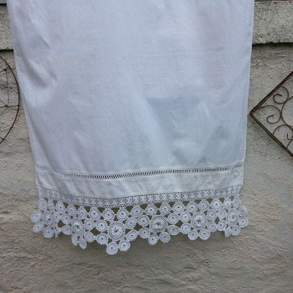 Vintage French Handmade Curtain Panel Ivory Natural Cotton with Fancy Crochet Hem Border