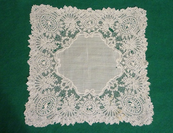 Antique French Lace Marriage Handkerchief c1800s