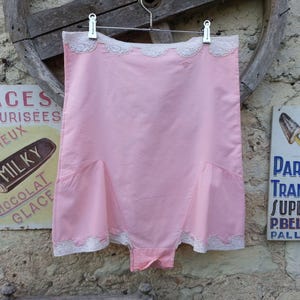 1920s/30s French Teddy Step-in Chemise S Monogram Peach Cotton Handmade Button Crotch
