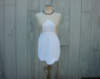 Vintage French Serving Cafe Maids Bib Apron 1920s 30s White Cotton