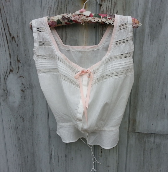 Antique French Women's White Cotton Camisole Cors… - image 10