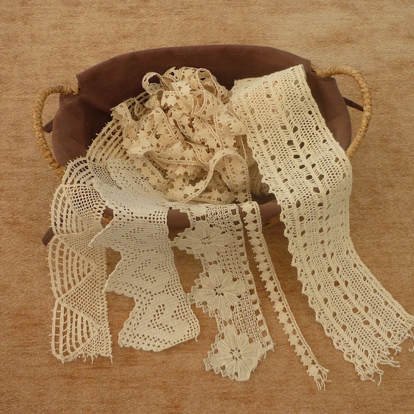 Bordure d'étagère vintage 5 pièces en crochet écru