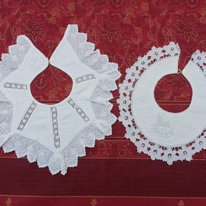 Lot of 2 Antique French Baby Bibs White Cotton Hand Embroidered Lovely for Christening  Baptism Heirloom Baby Gift