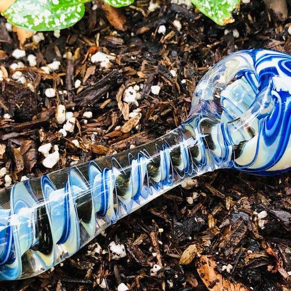 New 4” INCH Blue & Gold Fumed Color Changing Glass Hand Pipe Spiral Design Dichro Strip USA