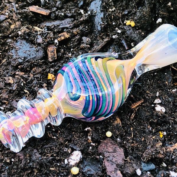 手作りの4インチガラスチルム：ピンク＆マルチカラーゴールド燻製ワンヒッター