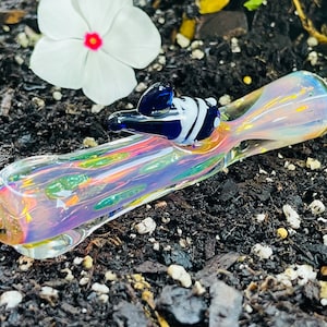 &quot;Neue 3,5 &quot;&quot;Gold Fumed Chillum W / Glas Fisch Design Glaspfeife exklusive handgefertigte Pfeife USA.&quot;