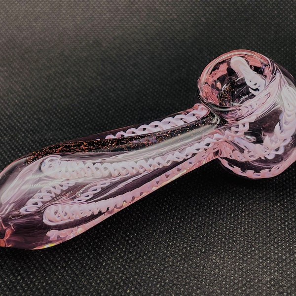 New 3.5” INCH Pink W/ White & Dichro Strip HandPipe Collectible Premium Glass Pipe Handcrafted Art USA
