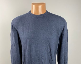 Gorgeous VERSACE Collection Blue Gray Metal Big Logo Casual Mens Long Sleeve Wool  Crew Neck Jumper Pullover Sweater Cardigan Size S