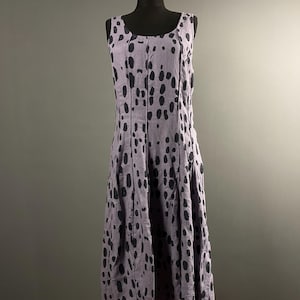 Grizas Women Purple Linen Leopard Print Lagenlook Long Shift Dress Tunic Size XS
