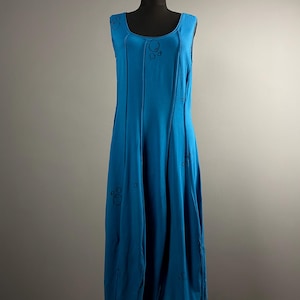 Grizas Women Blue Cotton Lagenlook Long Shift Tank Dress Tunic Size S