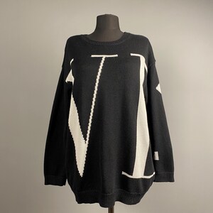 Valentino Womens Black White Big Logo VLTN Wool Sweater Jumper Pullover Size S