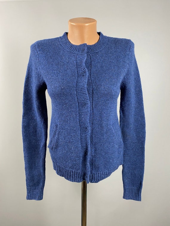 SANDRO Femme Bleu Pure Laine Strass Coudes Cardigan Pull Pull Taille 1 S Petit Etsy France