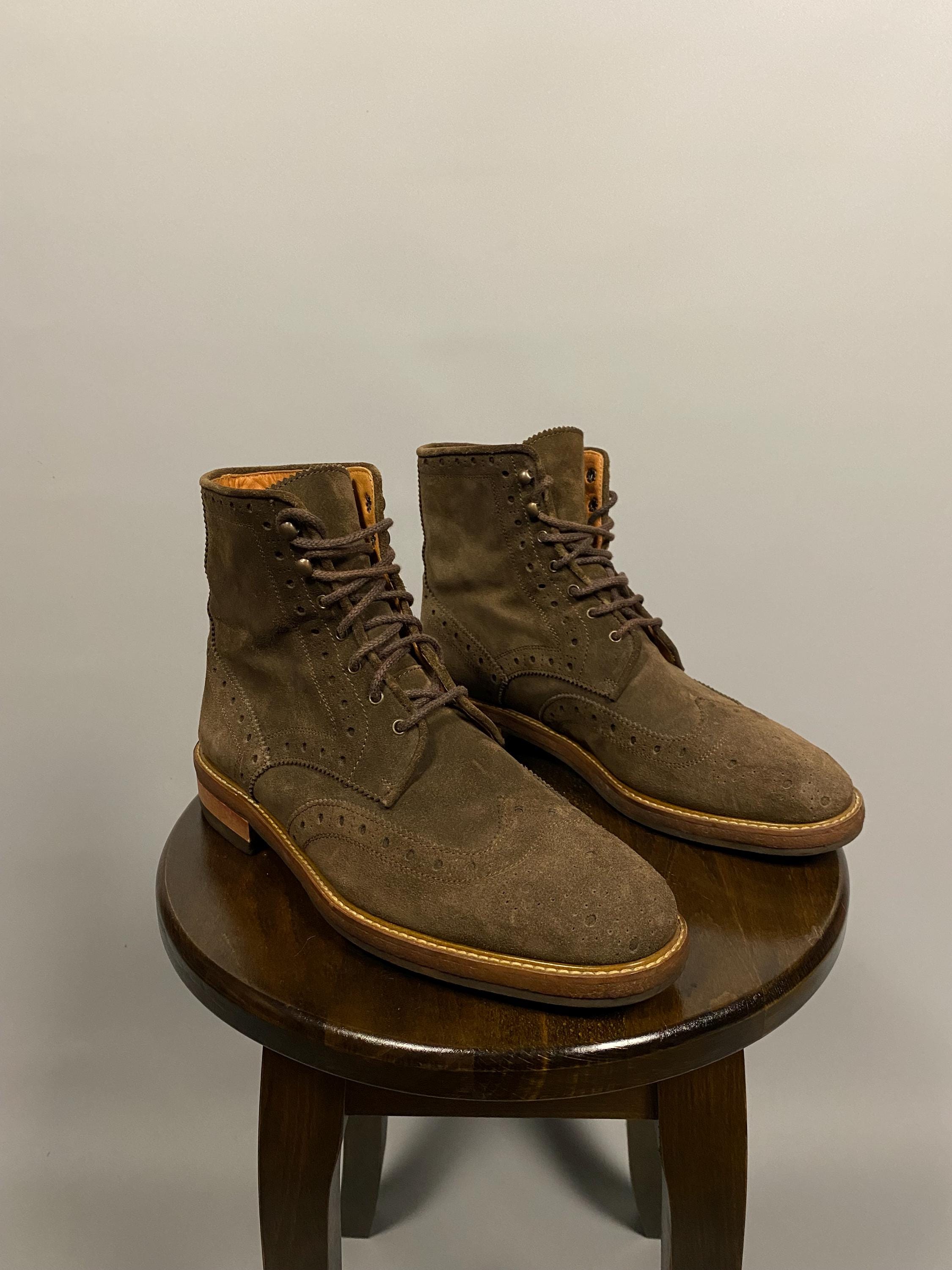 Suitsupply Men\'s Brown Suede Wingtip Lace-Up Boots Sz 45 Wingtip Suede Work Boots main image 4