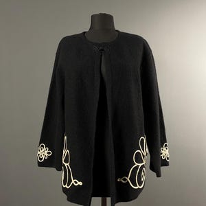 Gudrun Sjoden レディース ブラック メリノウール 刺繍 カーディガン セーター ジャンパー サイズ M