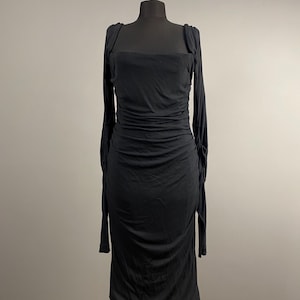Rare Vintage Dolce & Gabbana  D G Navy Blue Wool Viscose Silk Zip Long Sleeve Corset Dress Size 44 XL