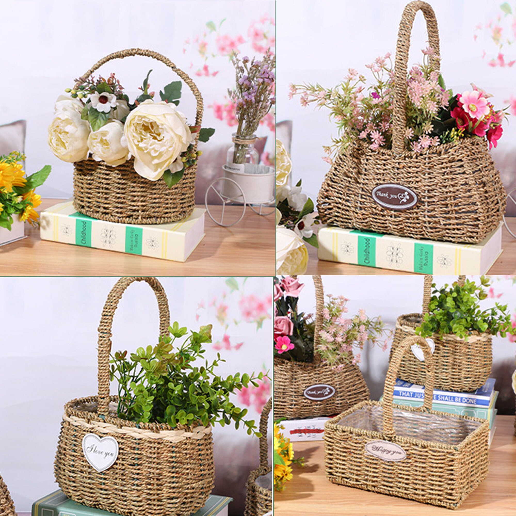 Handwoven Flower Baskets Rattan And Wicker Storage Baskets Etsy
