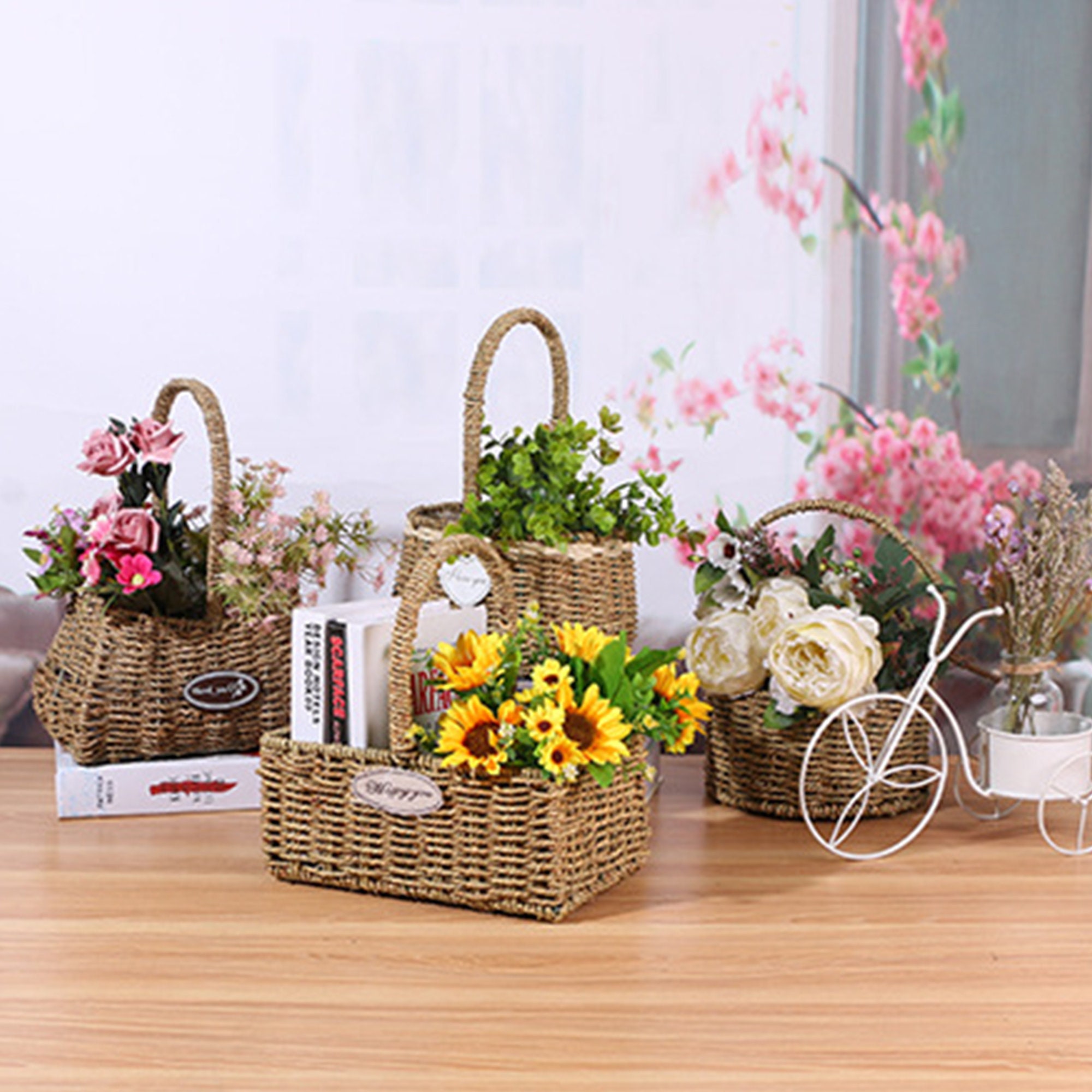 Handwoven Flower Baskets Rattan And Wicker Storage Baskets Etsy