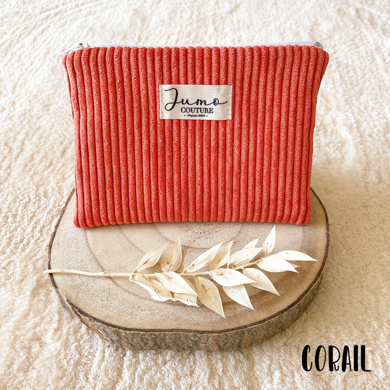 Minis pochettes velours côtelé Corail