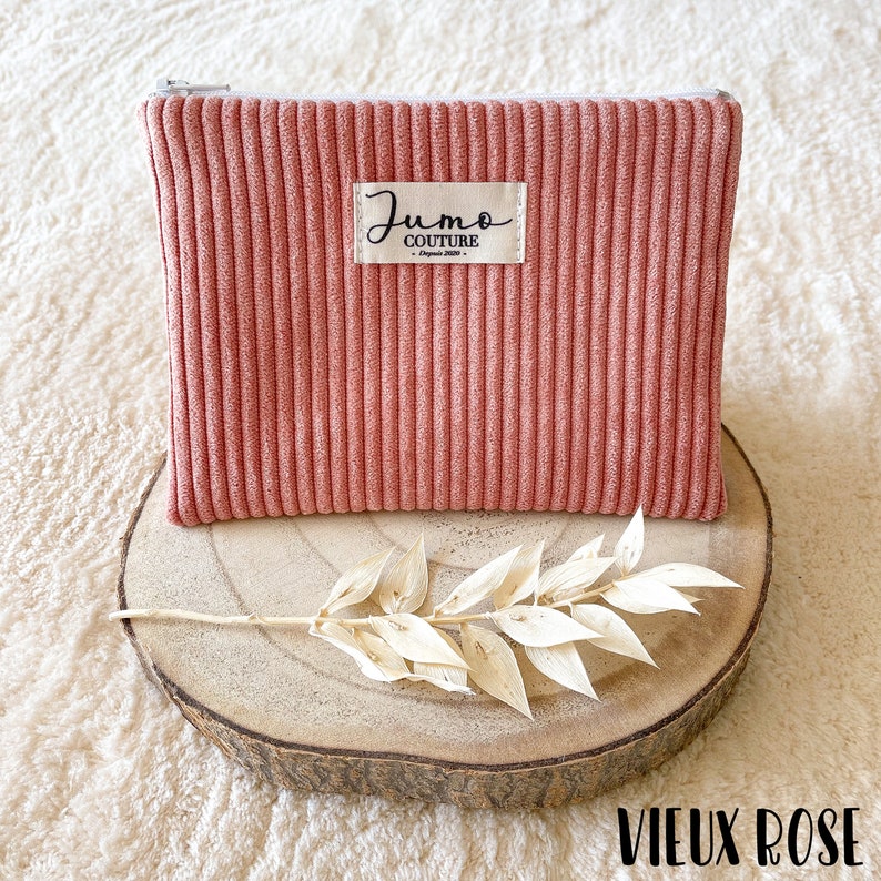 Minis pochettes velours côtelé Vieux rose