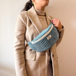 Large ribbed fanny pack Bleu Ciel