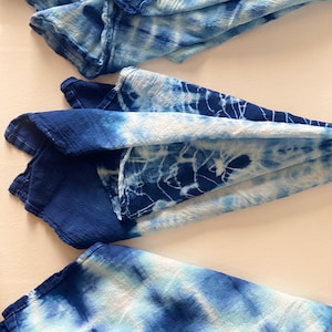 3 Beautiful Rainbow Indigo Shibori Dyed Tea Towels 3-pack