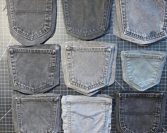 9 Pairs of Black Denim Pockets for Crafting, Jean Pockets, Upcycled