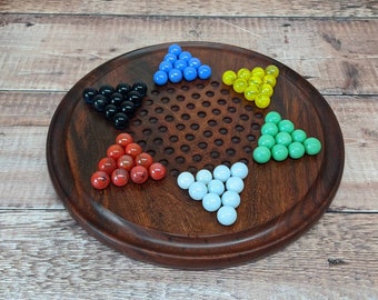 Marble chinese checkers set/wooden game/Boho decor/hippie decor/board game/tables/kid gifts/retro family games/marble game set/Wooden gifts/