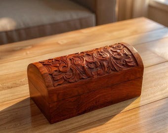 Gifts for Mom/Mothers day gift/Wooden chest/ Boho decor/hippie decor/carved/wooden box brown/ jewelry chest/memory/floral carved/Wooden
