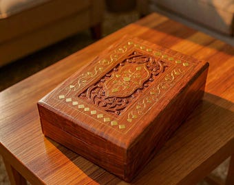 Wooden floral jewelry box inlaid box Boho decor self care gift box