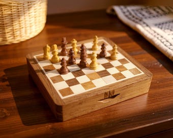 wooden Chess Set/ for him/ for her/boho decor/hippie decor/Hand Made game/ top Open chess set/ Family fun/ Kids gift/ boho gifts