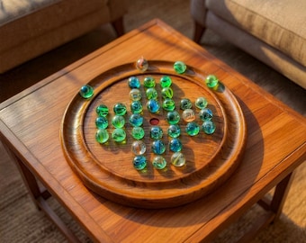 Wooden game/wooden marble solitaire set/Boho decor/hippie decor/Wooden gifts/adult/board game/tables/kid gifts/retro family/marble