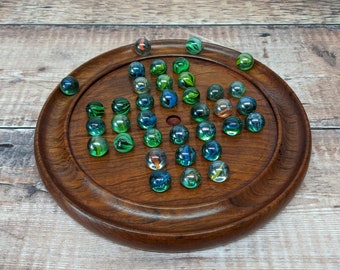 Peg Solitaire with Wooden Marbles Board Game 21cm Traditional Game of Strategy 