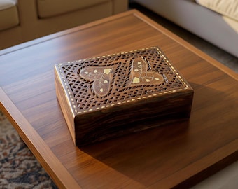 Ornate Jewellery box/love heart/Galentines day gift/anniversary gift for her/boho decor/ethical/carved,box/Wooden gifts/boho chic design