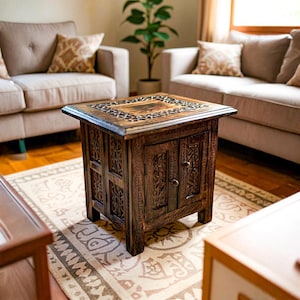 Side table/Small side/boho decor/hippie decor/Moroccan/rustic/Living Room side/square end table/farmhouse/rustic/end table/Wooden gifts