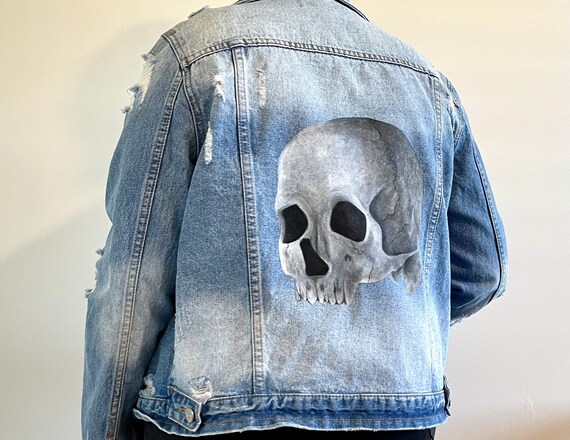 Hand Painted Skull Denim Jacket - Etsy
