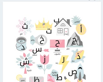 Pastel Arabic Alphabet Chart | Nursery Decor (Digital Download)