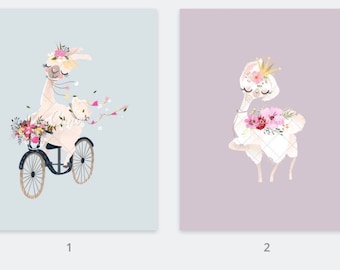 Floral Llama Nursery Prints | Pastel Girl's Bedroom Decor (Digital Download)