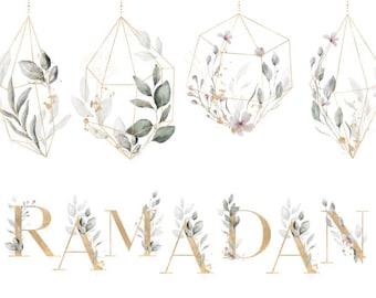 Ramadan Mubarak Printable | Gold Eucalyptus Islamic Wall Art (Digital Download)