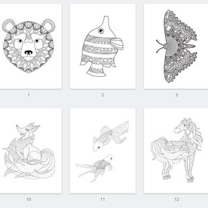 Mega paquete de 25 páginas para colorear para adultos, adolescentes, niños y niños pequeños / Paquete para colorear Mandala imprimible / Páginas para colorear de animales de dibujos animados para niños