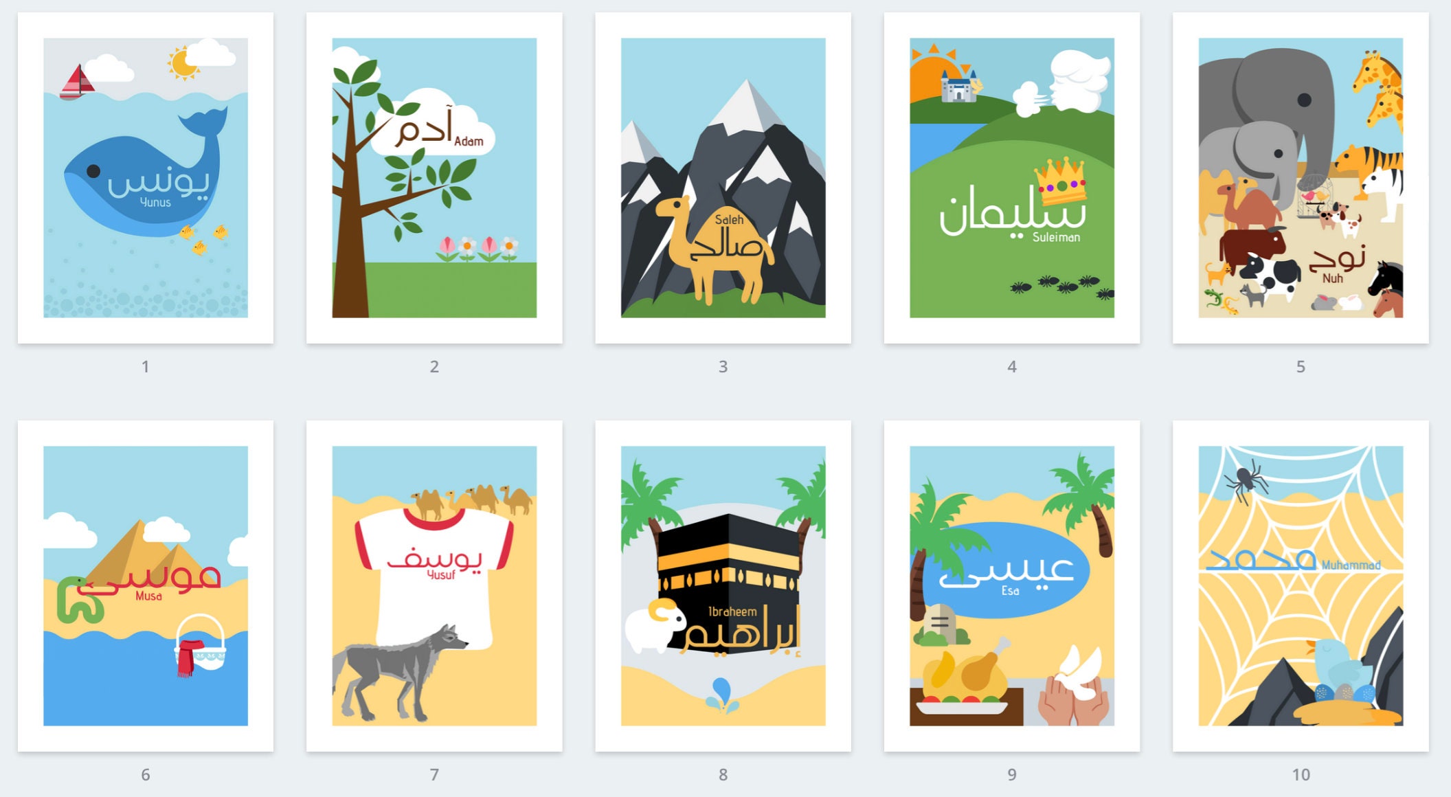 Illustrated Islamic Prophets Printable Arabic Wall Art | Etsy