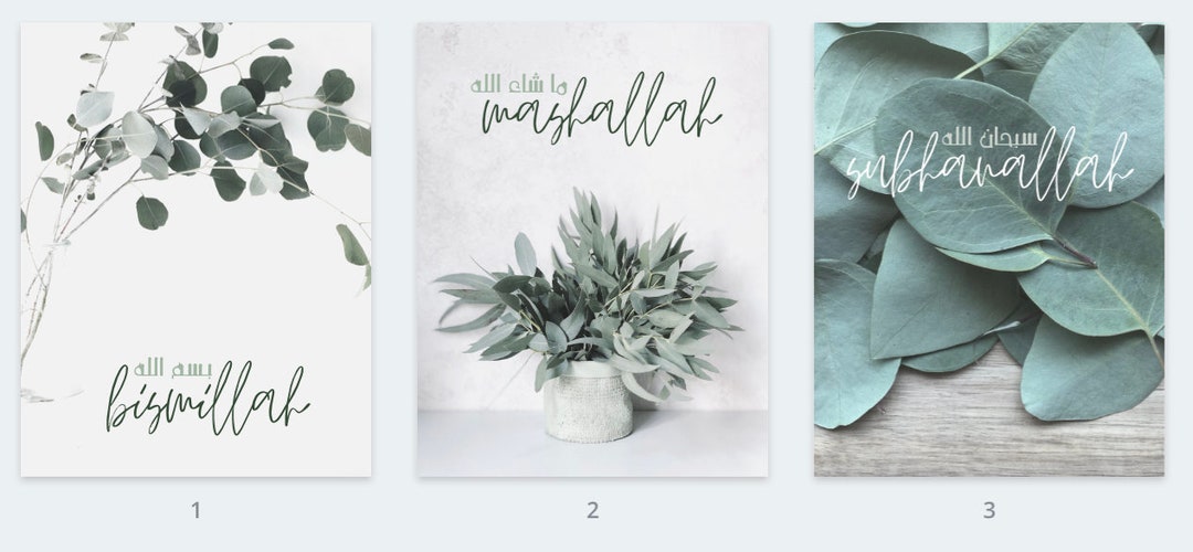 Islamic Wall Art Prints | Eucalyptus, Bismillah Mashallah Subhanallah ...