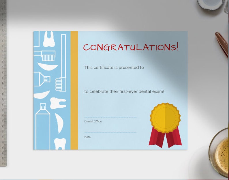First Dental Visit Certificate 1st Dental Exam Dentist Etsy España