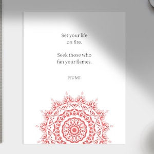 Inspirational Rumi Quotes Wall Art | Yoga Studio Decor | Relaxing Minimalist Meditation Mandala Digital Print | Printable Print