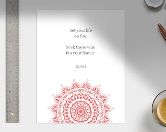 Rumi Quotes Mandala Art Print | Inspirational Home Decor (Digital Print)